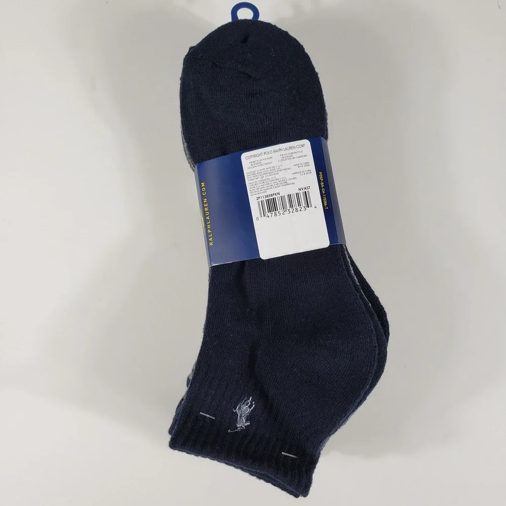 Polo Ralph Lauren Mens 4‎ Pack Low Cut Socks 6-12.5 Grey Navy Athletic New
